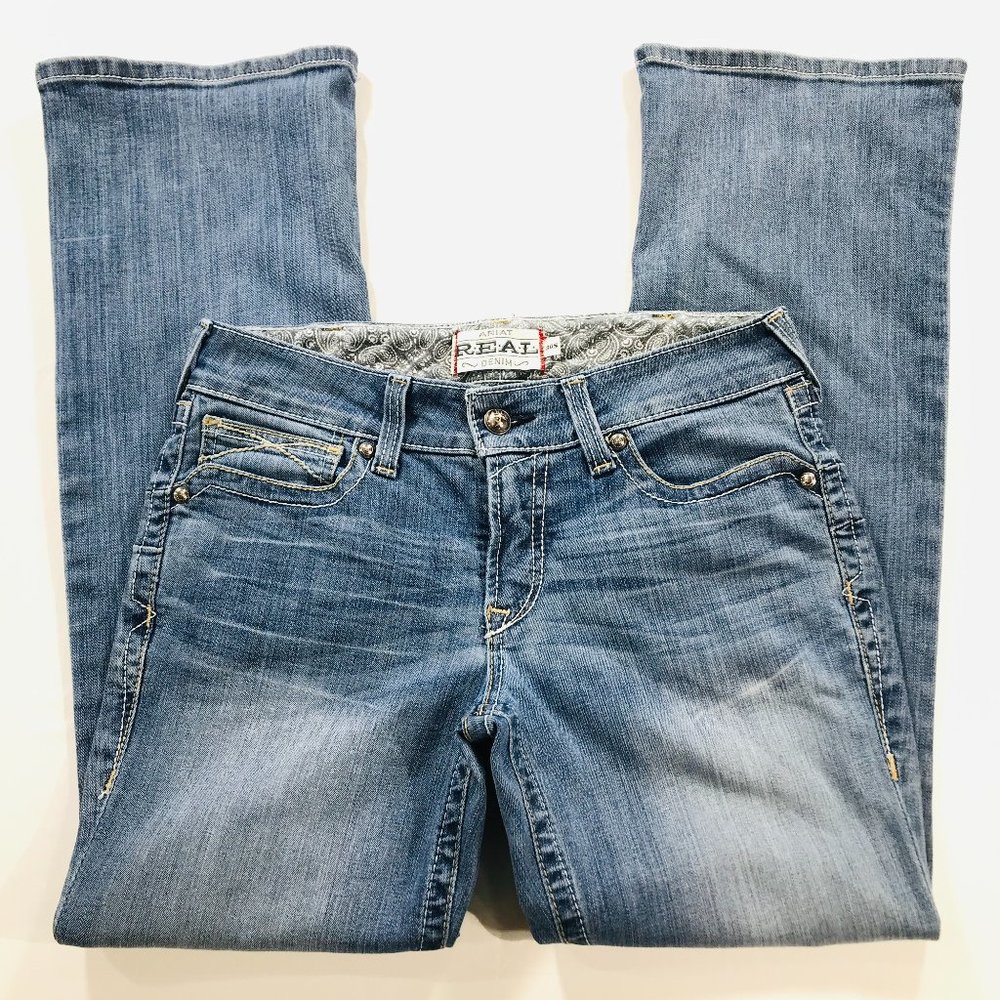 Ariat Women’s REAL Riding Jeans Boot Cut Whipstitch Size 30R Blue Mid Rise 30X31 - Picture 1 of 11